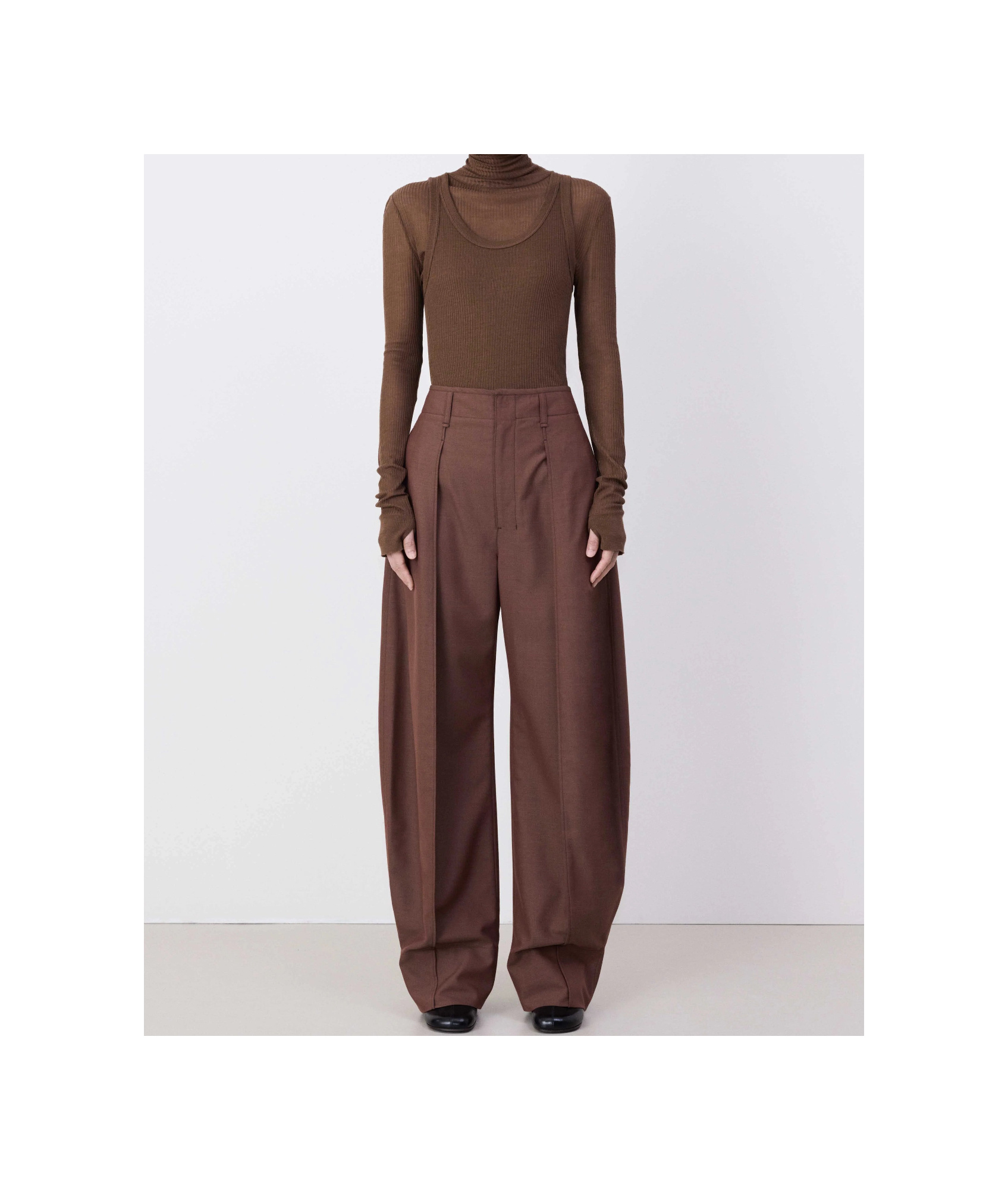 Lemaire Brown Curved Volume Tailored Trousers In Brown