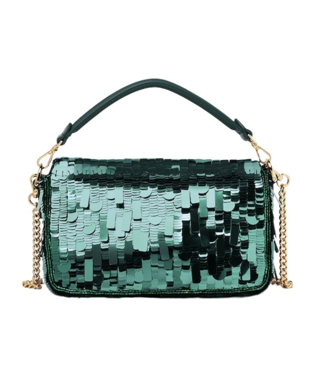 Fendi Mini Baguette Sequined Tote Bag In Green