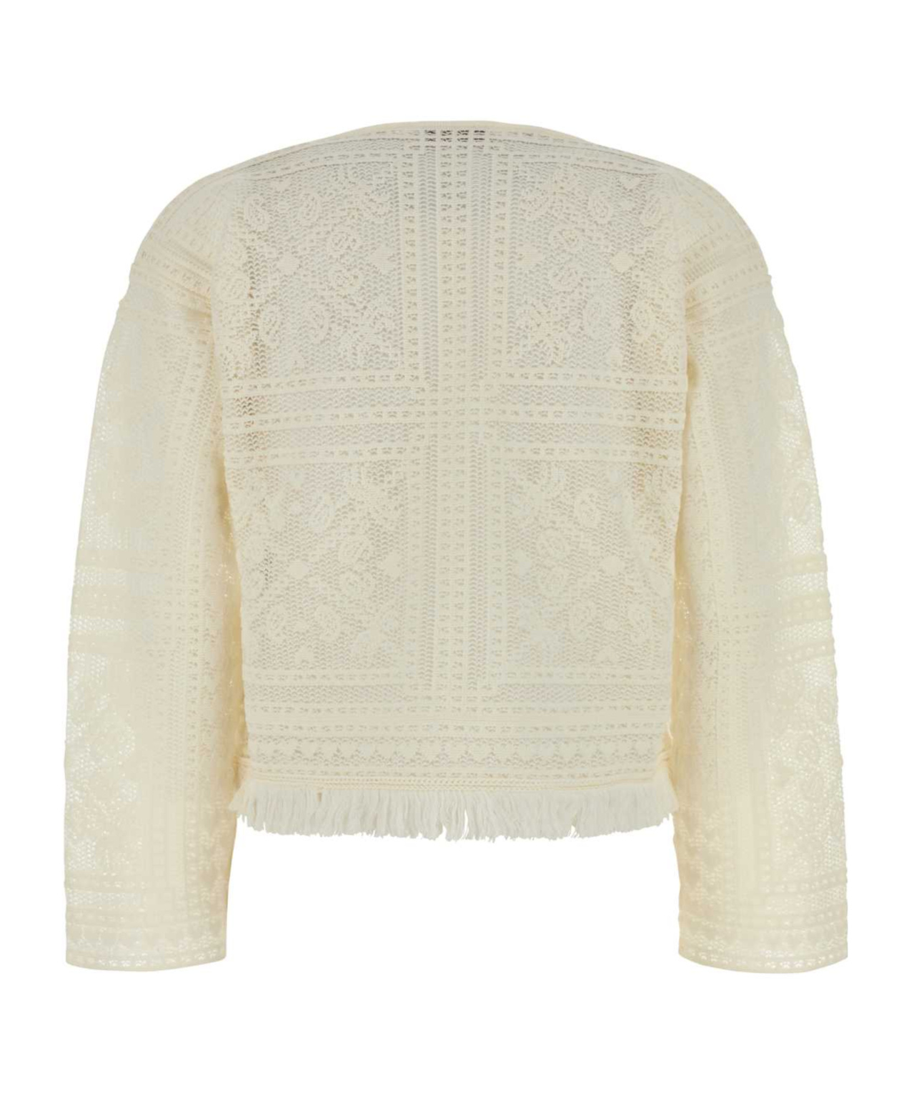 Alanui Crochet Sweater With Fringe And Lace In Neutral