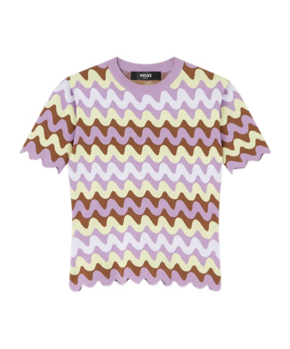 Versace Knitwear With Crewneck And Scalloped Edges In Pink