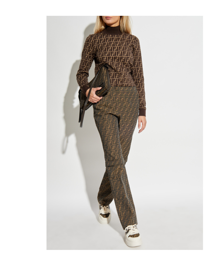 Fendi Jacquard Trousers In Brown