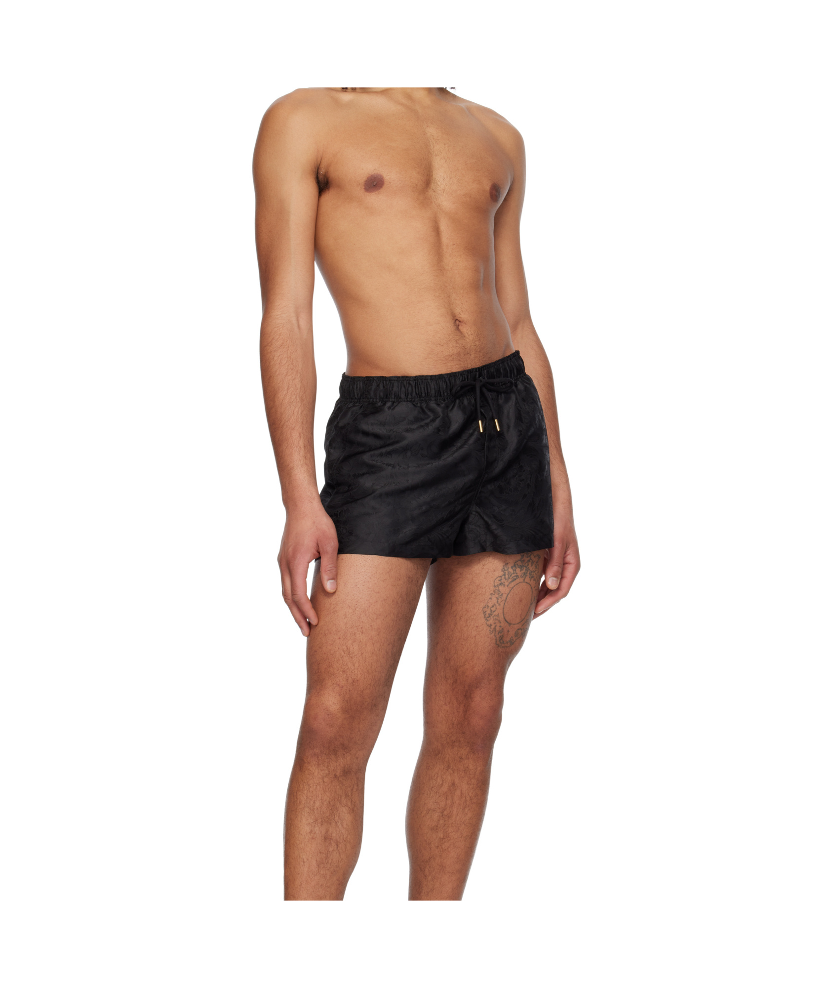 Versace Waistband Elastic Swim Shorts With Button Detail In Multicolor