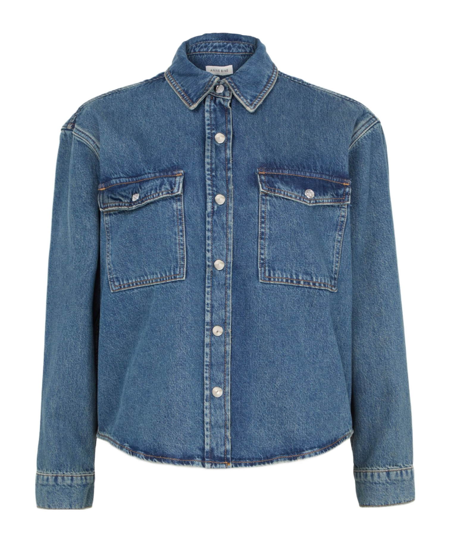 Shop Anine Bing Long Sleeve Denim Shirt In Blue