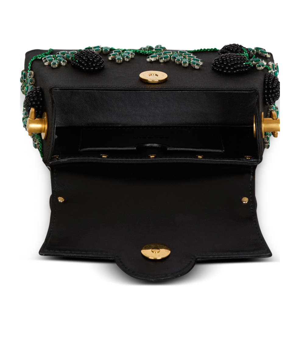 BALMAIN SMALL B-BUZZ DYNASTY BAG IN BLACKBERRY-EMBROIDERED SATIN
