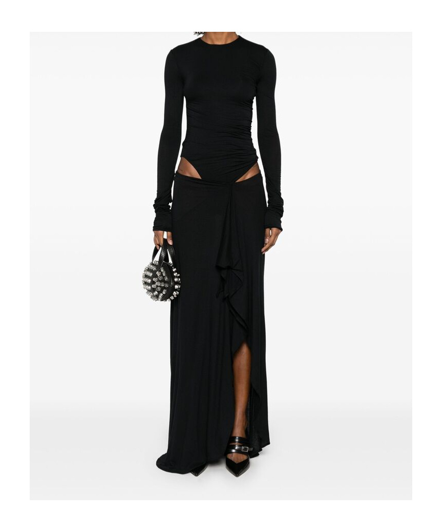 Attico Long Draped Jersey Dress With Pleats In Black