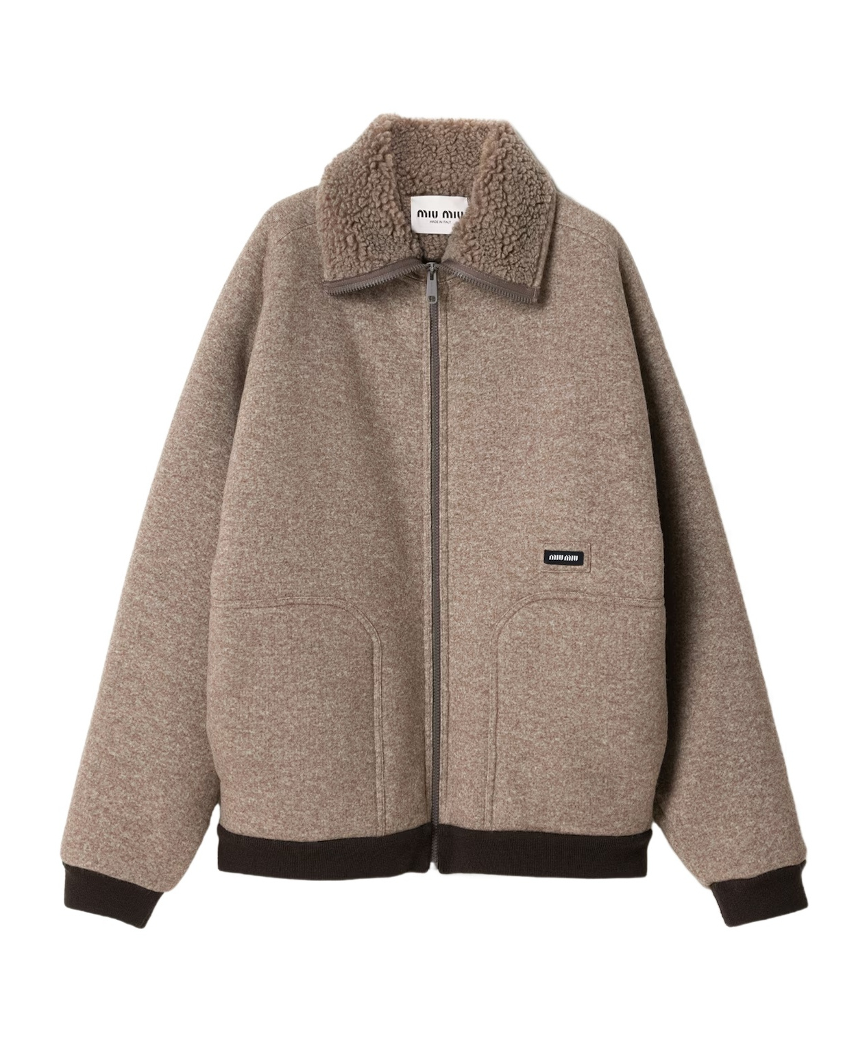 Miu Miu Cotton Fleece Zipper Blouson Jacket In Gray