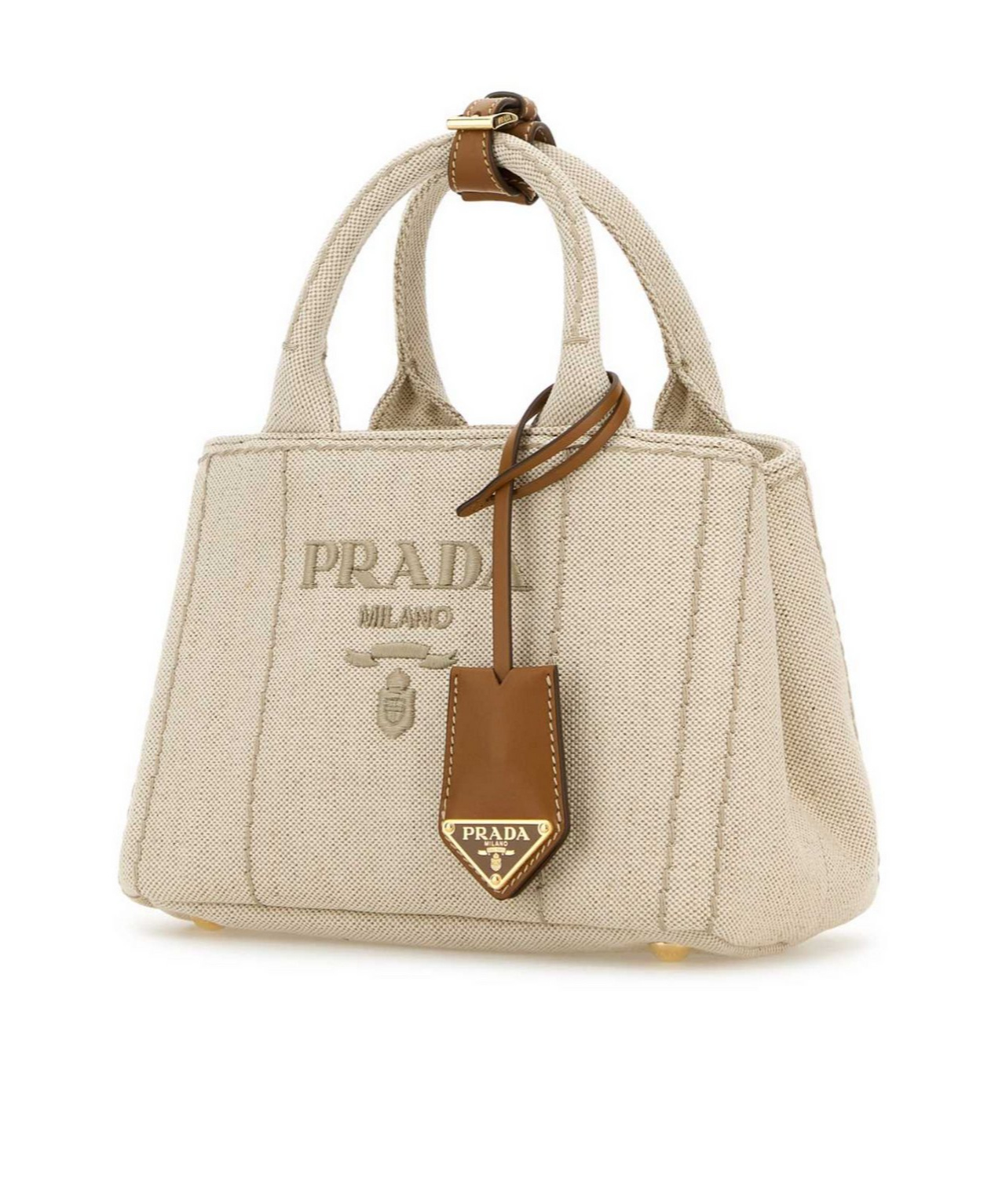 Prada Large Cotton-linen Top-handle Bag In Neutral