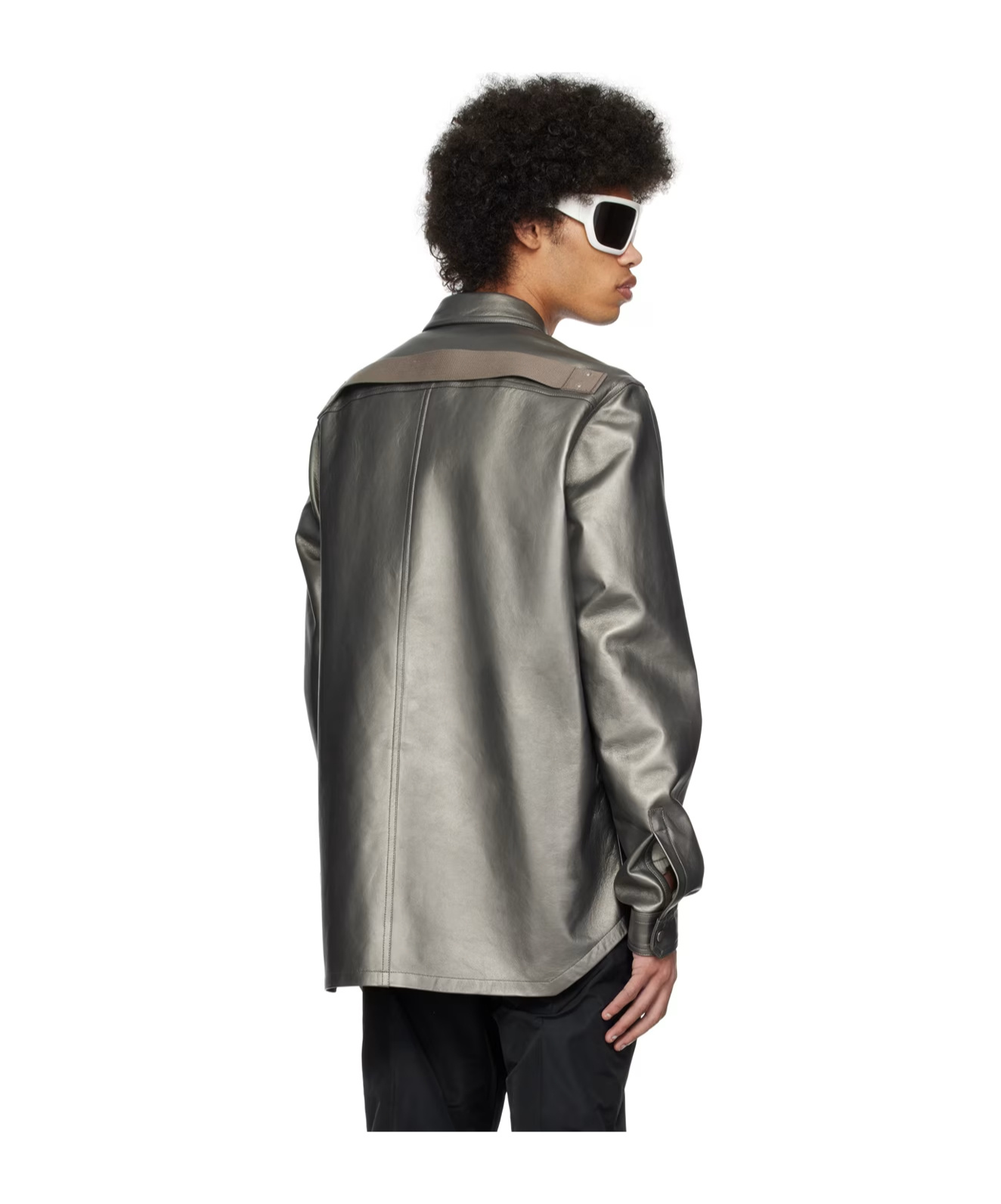 Rick Owens Metallic Leather Shirt Jacket In Black