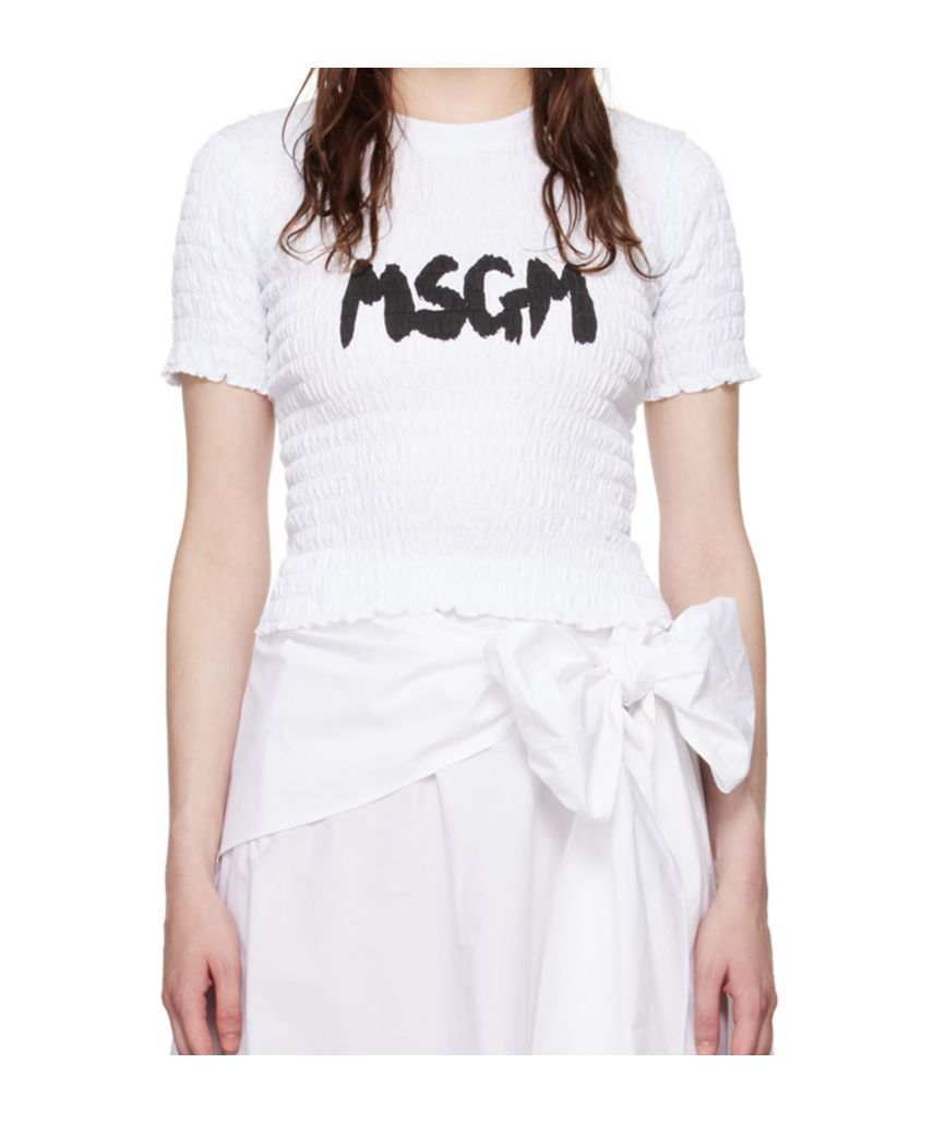 Msgm Cropped Textured Top With Ruched Fabric