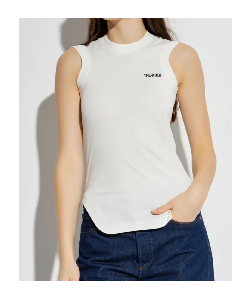 Attico Reese Logo Sleeveless Top In White