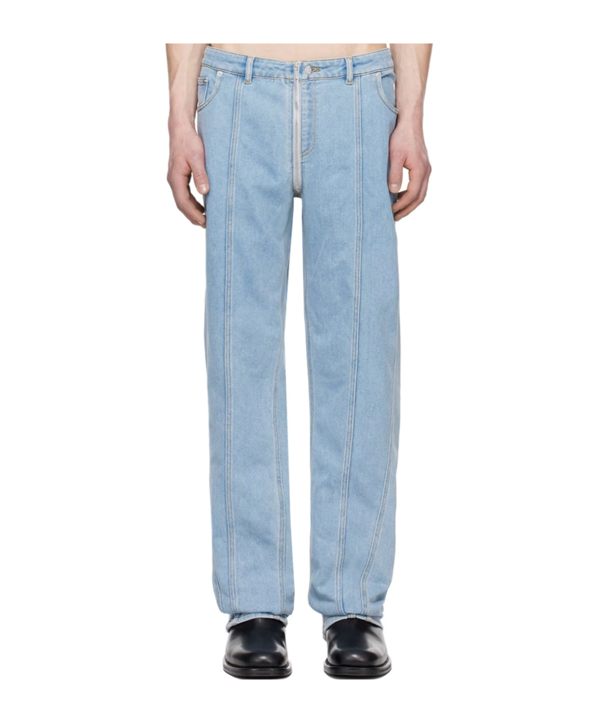 Mugler Faded Zipper Jeans Pants In Blue