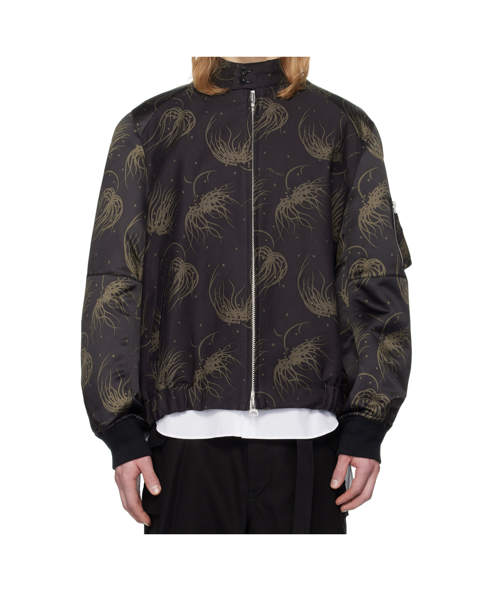 Sacai Black Dot Flower Print Bomber Jacket In Black