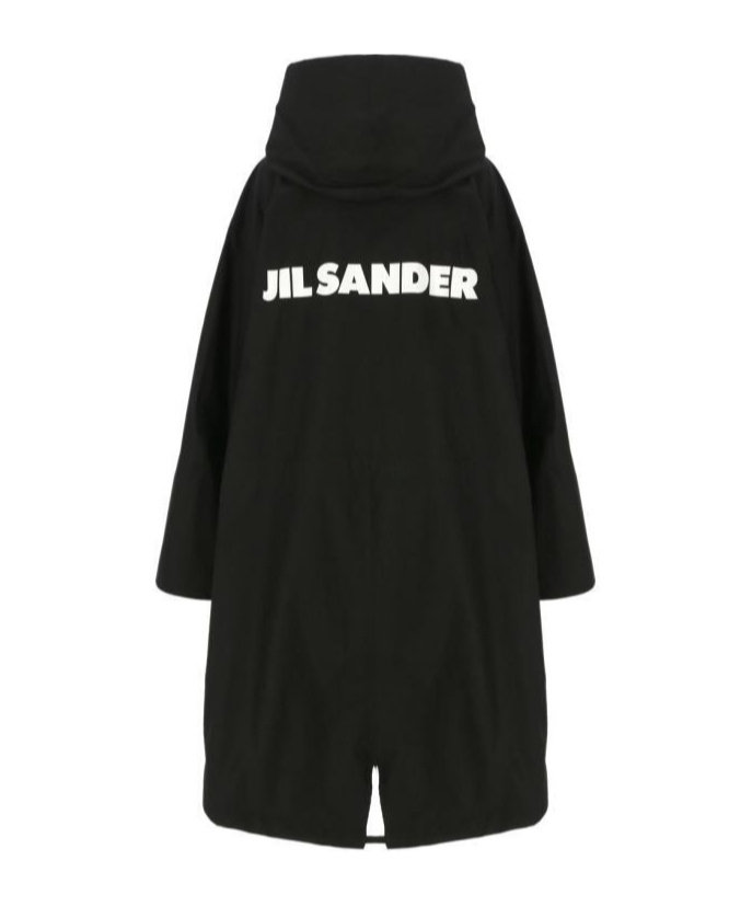 Jil Sander Hooded Midi Parka With Drawstring Waist In Black