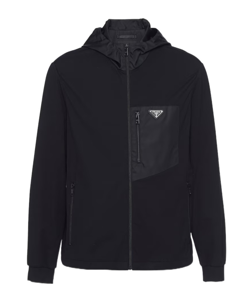 PRADA PRADA LOGO PLAQUE ZIP-UP HOODIE