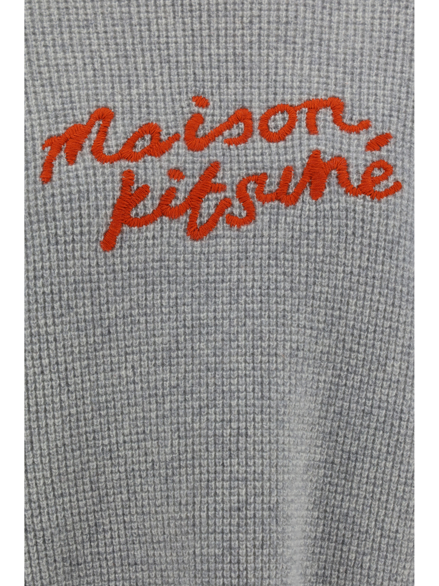 Maison Kitsuné Logo-embroidered Waffle-knit Jumper In Gray