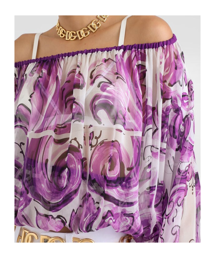 Dolce & Gabbana Sheer Off-the-shoulder Top With Elasticated Accents