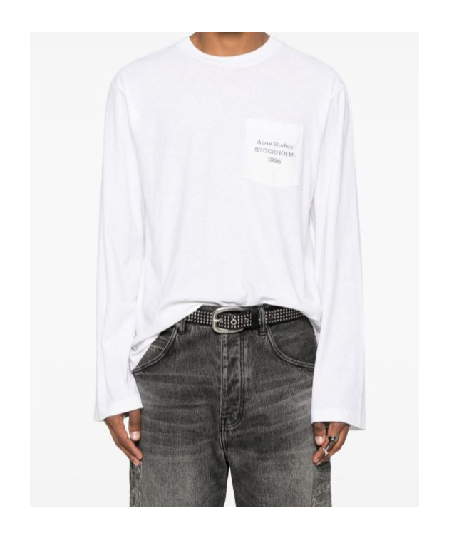 Acne Studios Long Sleeve Crew Neck Logo T-shirt With Pocket In White