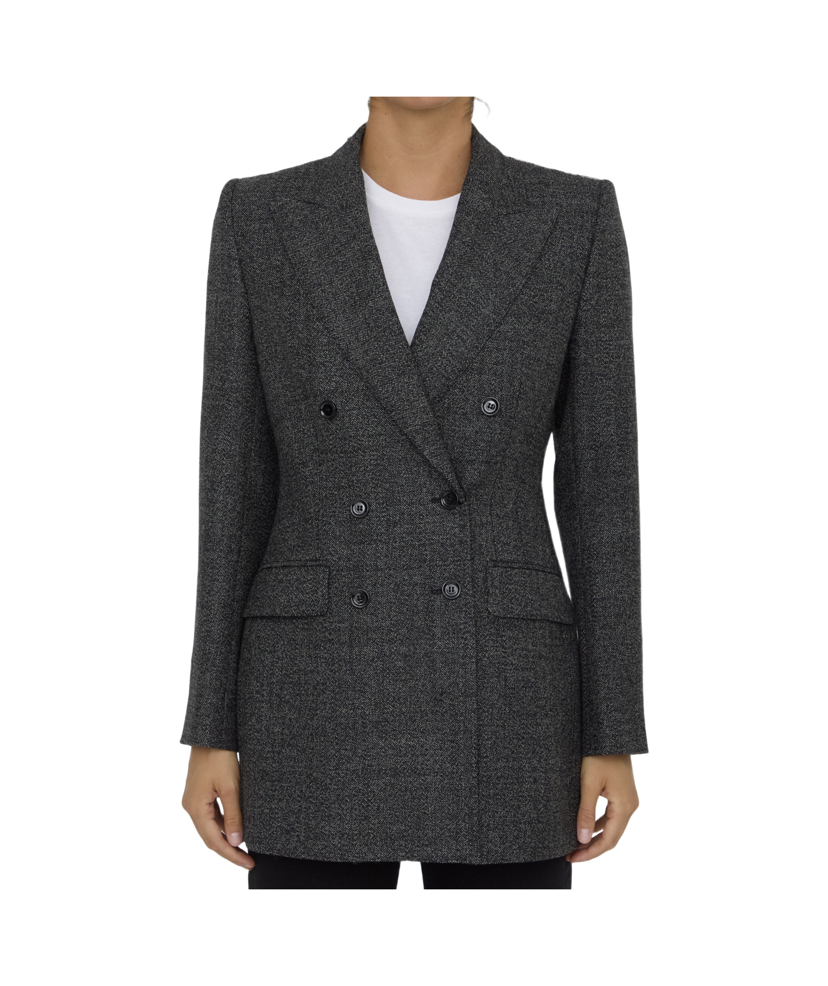 Dolce & Gabbana Anthracite Grey Tweed Double-breasted Jacket In Black