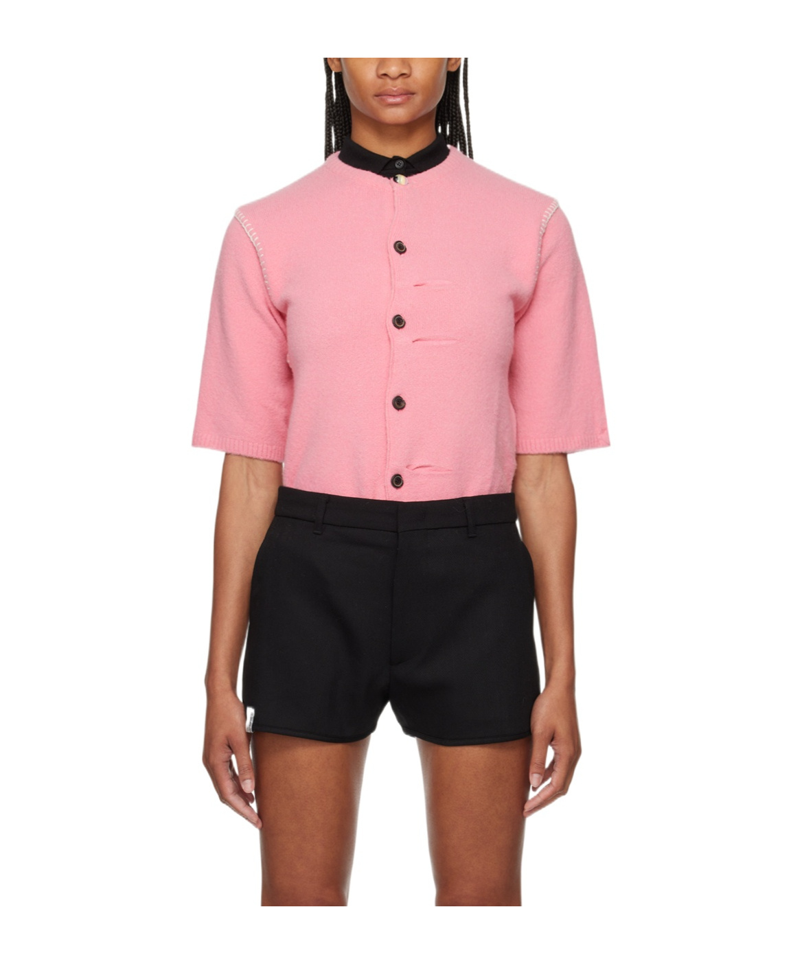 Ader Error Round-collar Button-down Sweater In Pink
