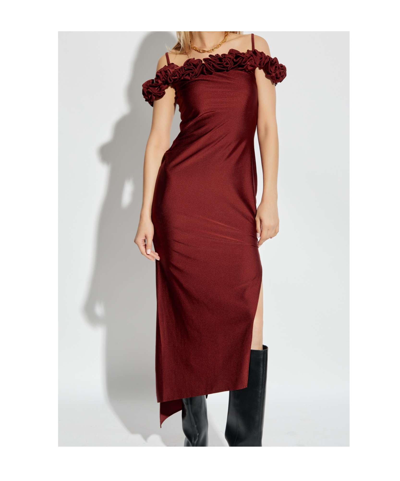 Coperni Ruffled Midi Dress In Red