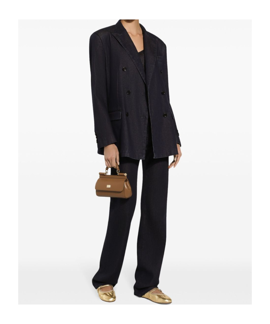 Dolce & Gabbana Double-breasted Silk And Cotton Denim Taormina-fit Jacket In Black