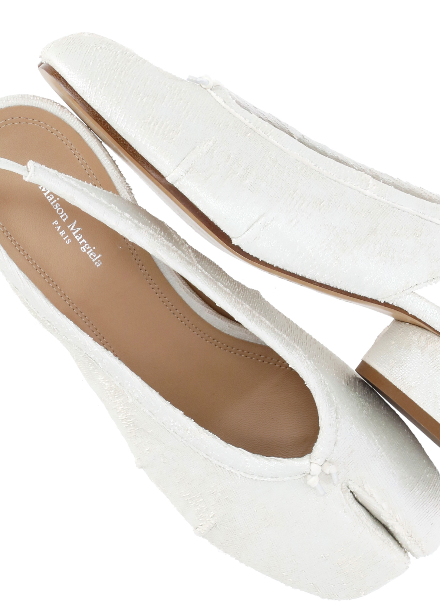 Maison Margiela Pearly Leather Tabi Slingback With Ankle Belt In White
