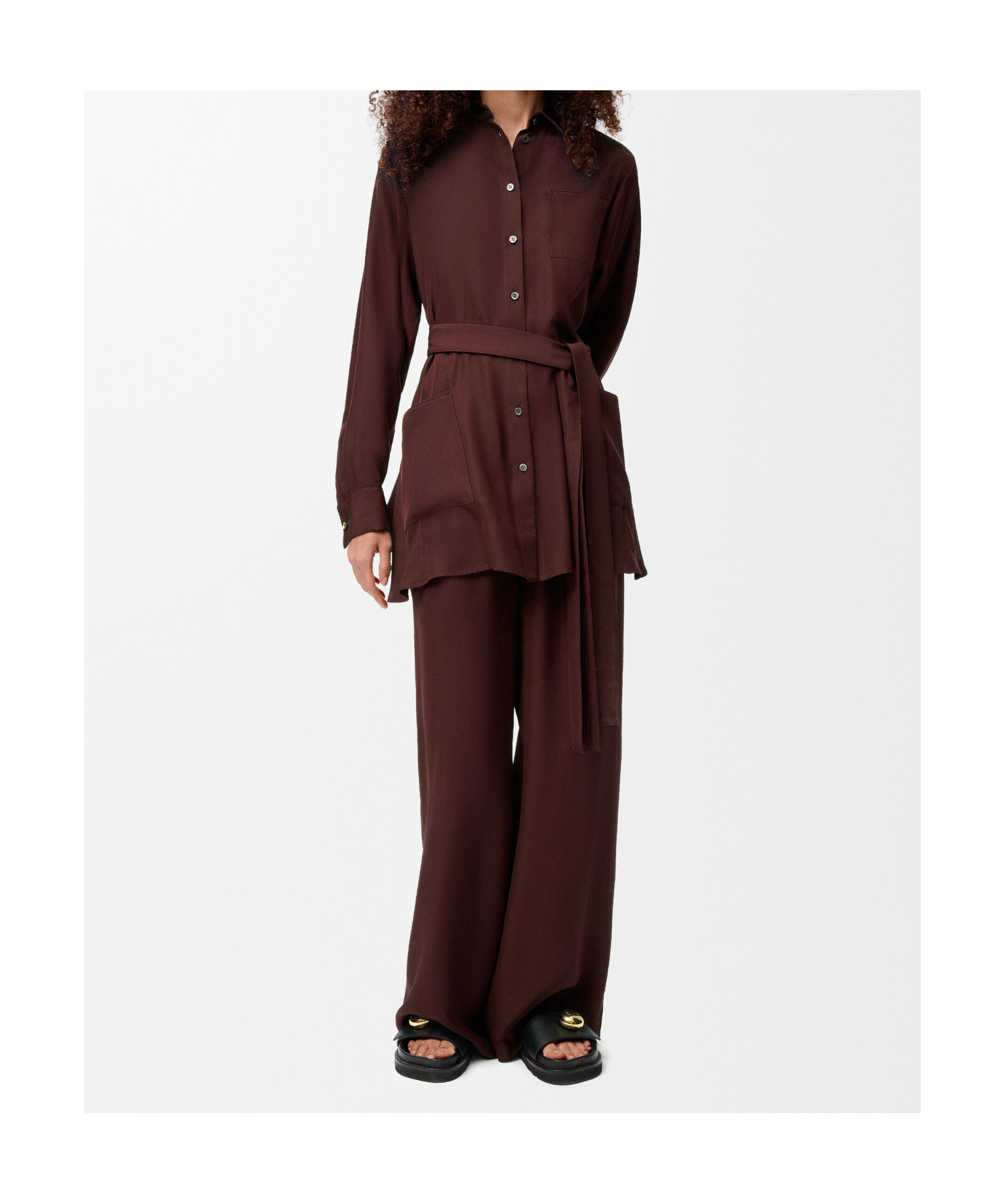 Loewe Womens Burgundy Anagram-logo Gathered-waist Silk-crepe Pyjama Trousers In Brown