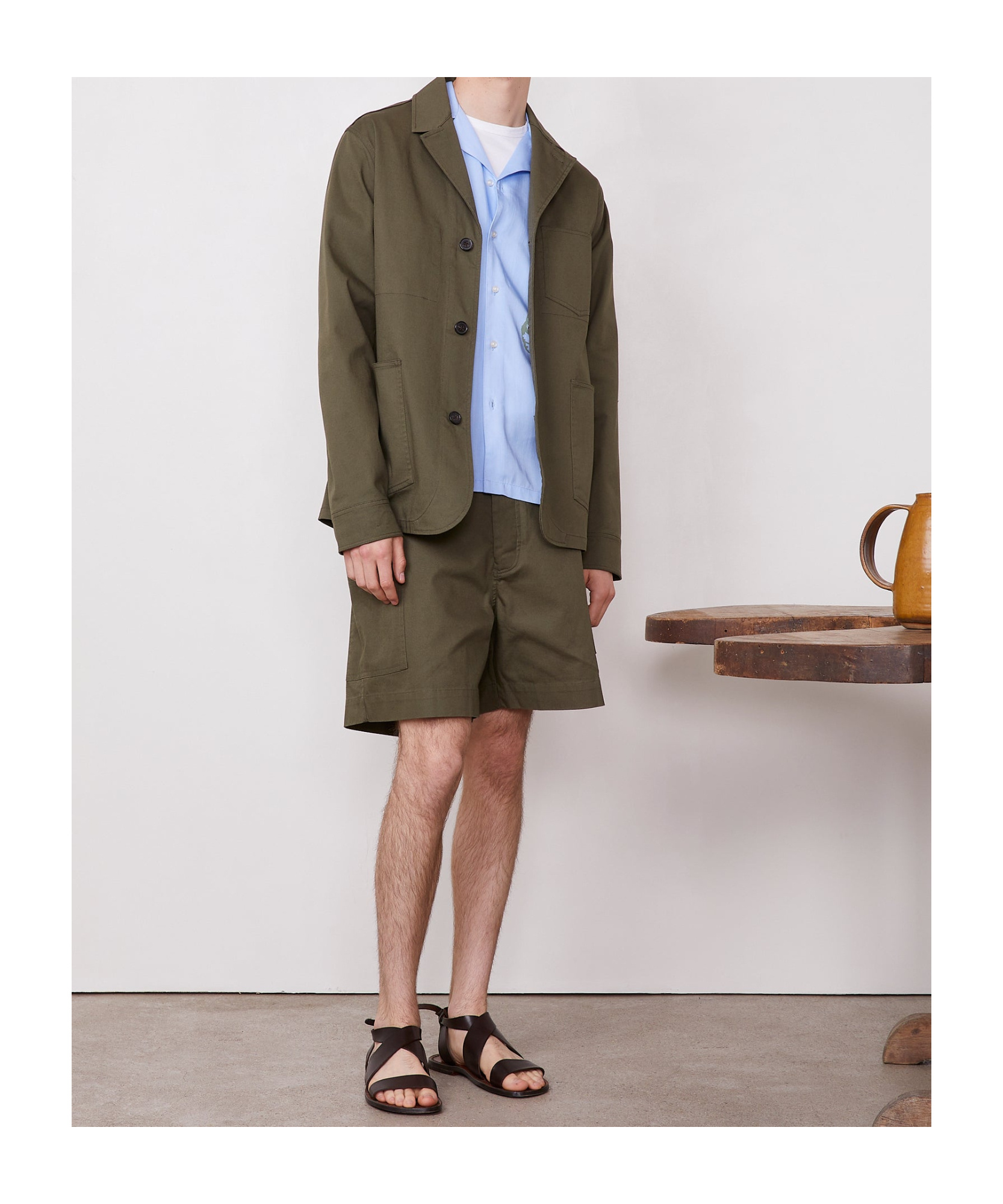 Officine Generale Daryl Belted Bermuda Shorts In Olive Night