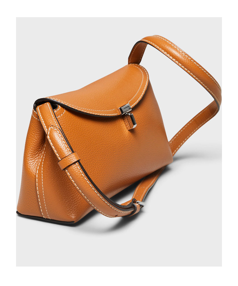Totême T-lock Top Handle Bag In Pebble Grain Leather In Orange