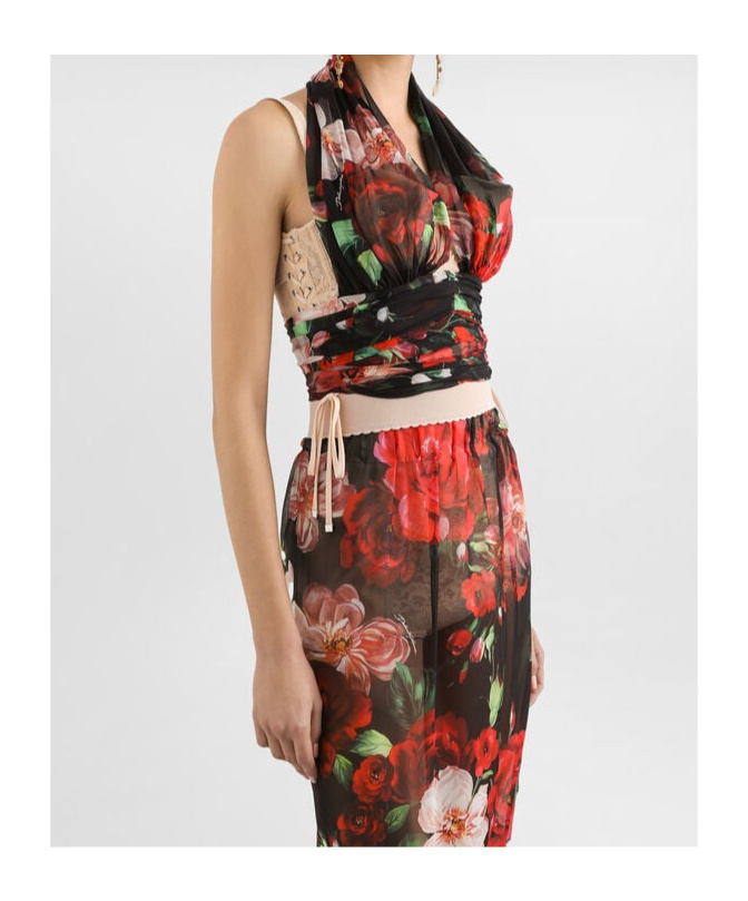 Dolce & Gabbana Bustier Top In Marquisette And Chiffon With Floral Print In Multicolor