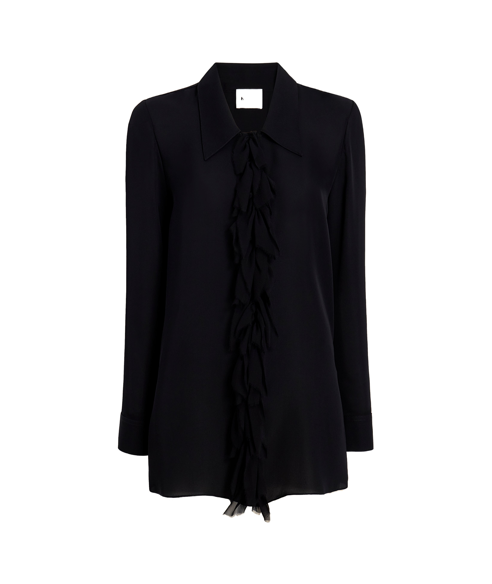 Khaite Ruffled Collared Sheer Fabric Long Sleeve Top In Black