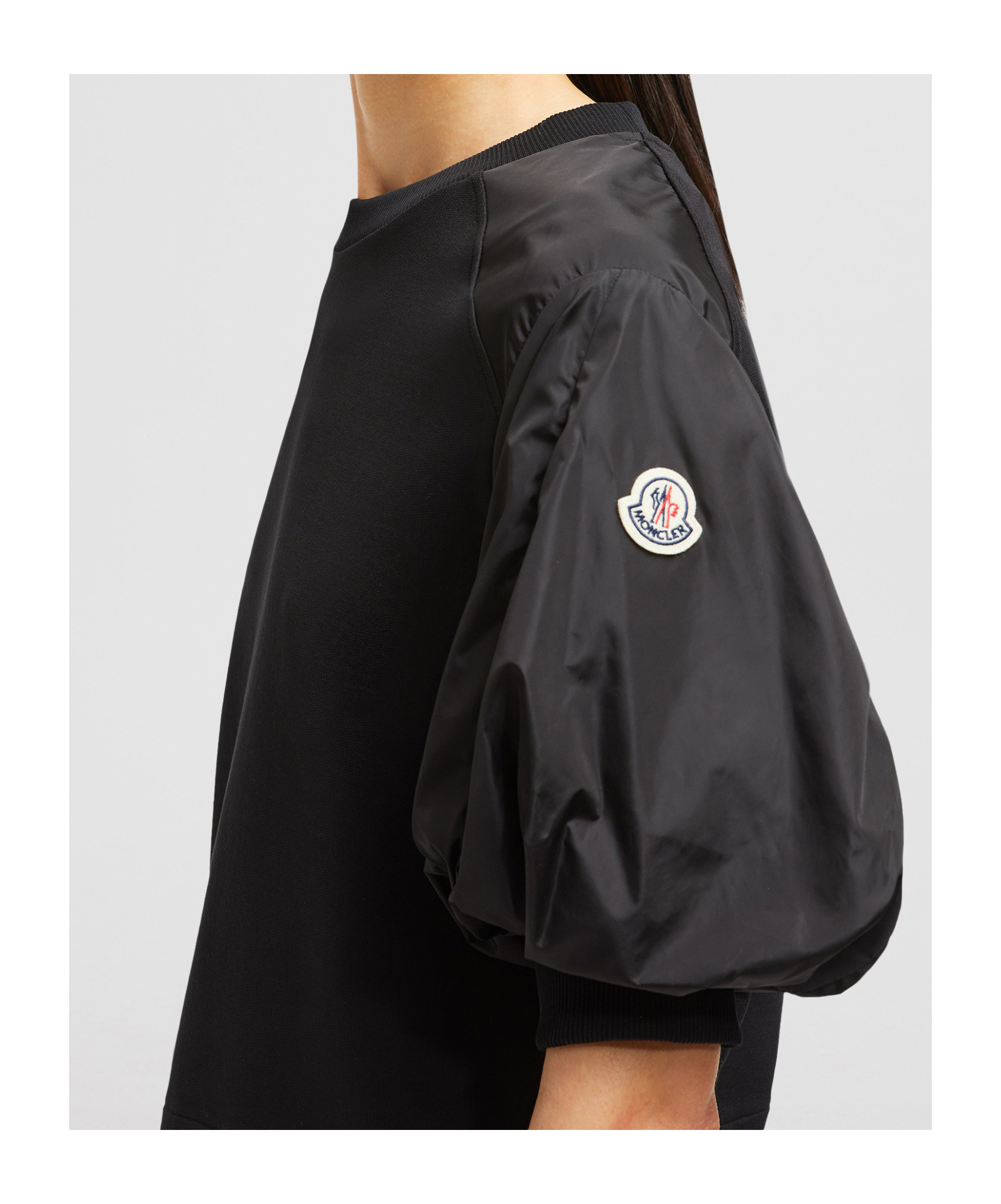 Moncler Cotton And Nylon T-shirt With Puffed Sleeves In Black