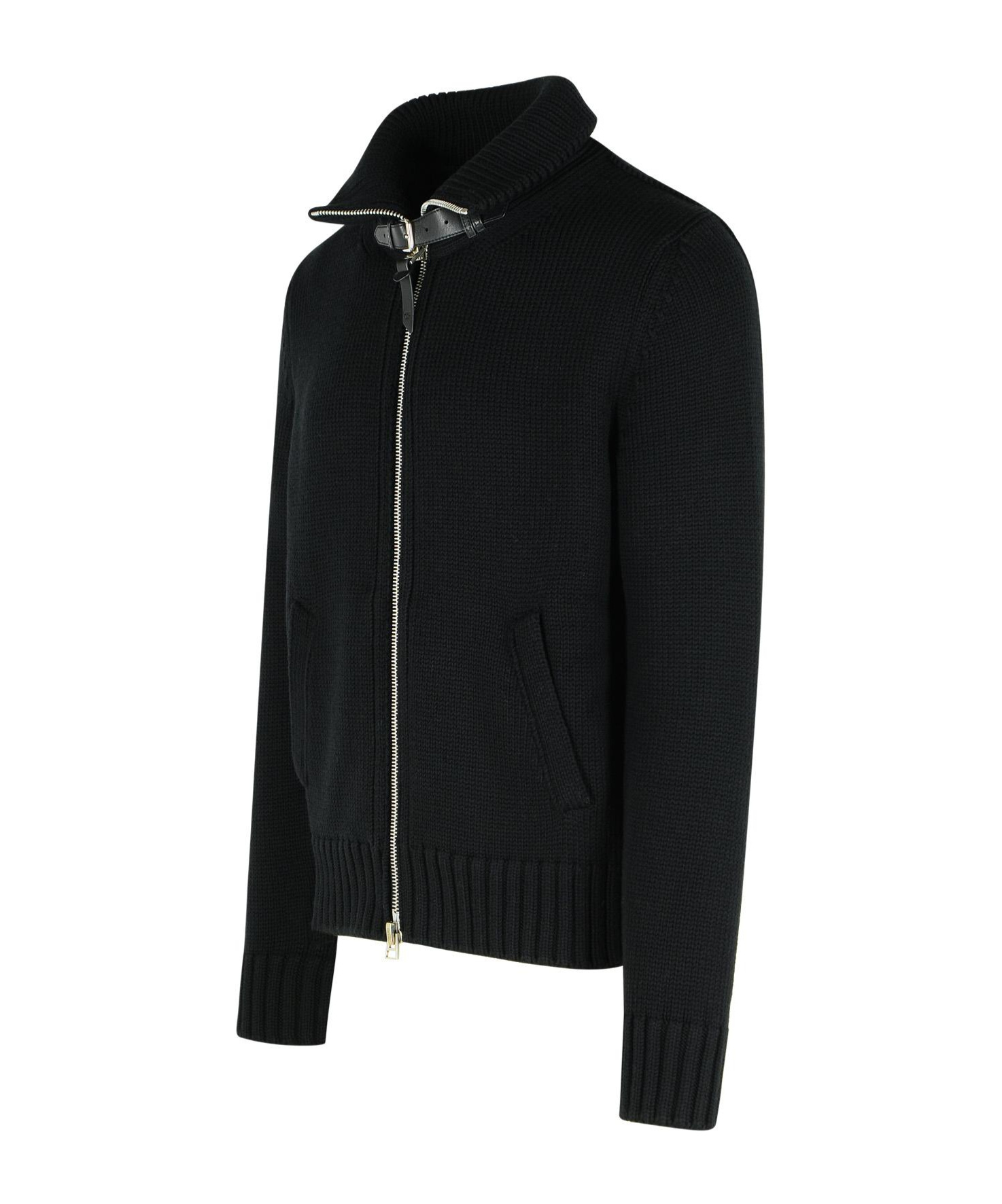 Tom Ford Wool Sweater With Front Pockets And High Collar In Black