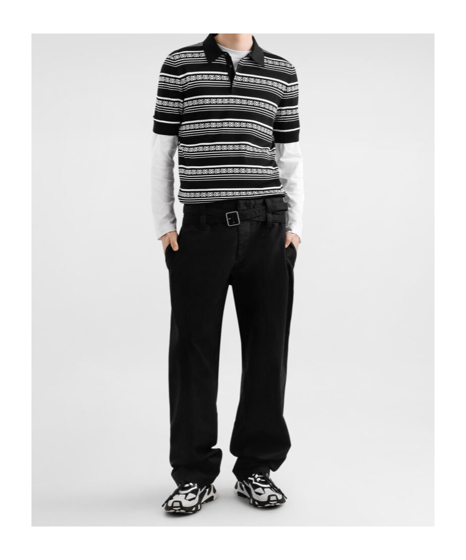 Dolce & Gabbana Knitted Polo Shirt With Short Sleeves In Black