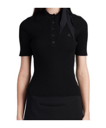 Shop Courrèges Short-sleeved Ribbed Polo Shirt In Black