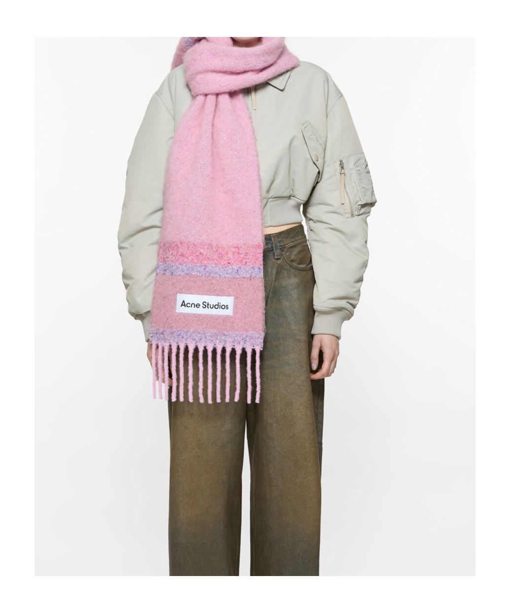 Acne Studios Pink Fringed Logo Scarf In Pink