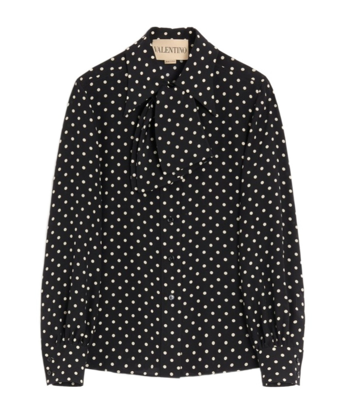 Valentino Crepe De Chine Shirt With Plusdepois Print In Black
