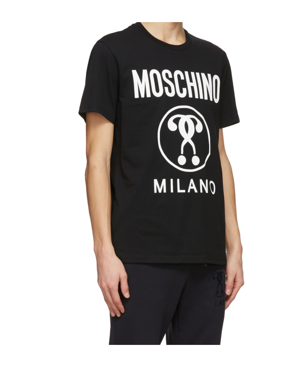 Moschino Black Double Question Mark Logo T-shirt In Black
