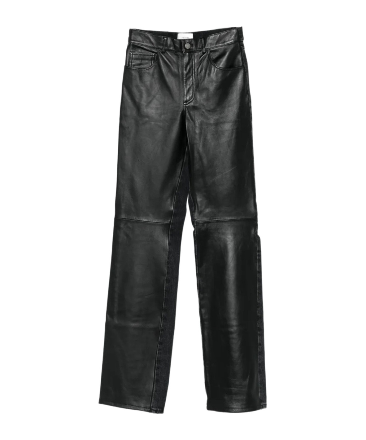 Haikure Leather And Denim Straight Leg Trousers In Black