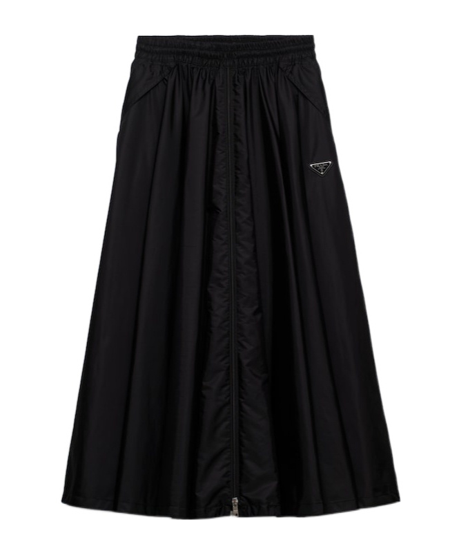 Prada Black Re-nylon Midi Skirt In Black