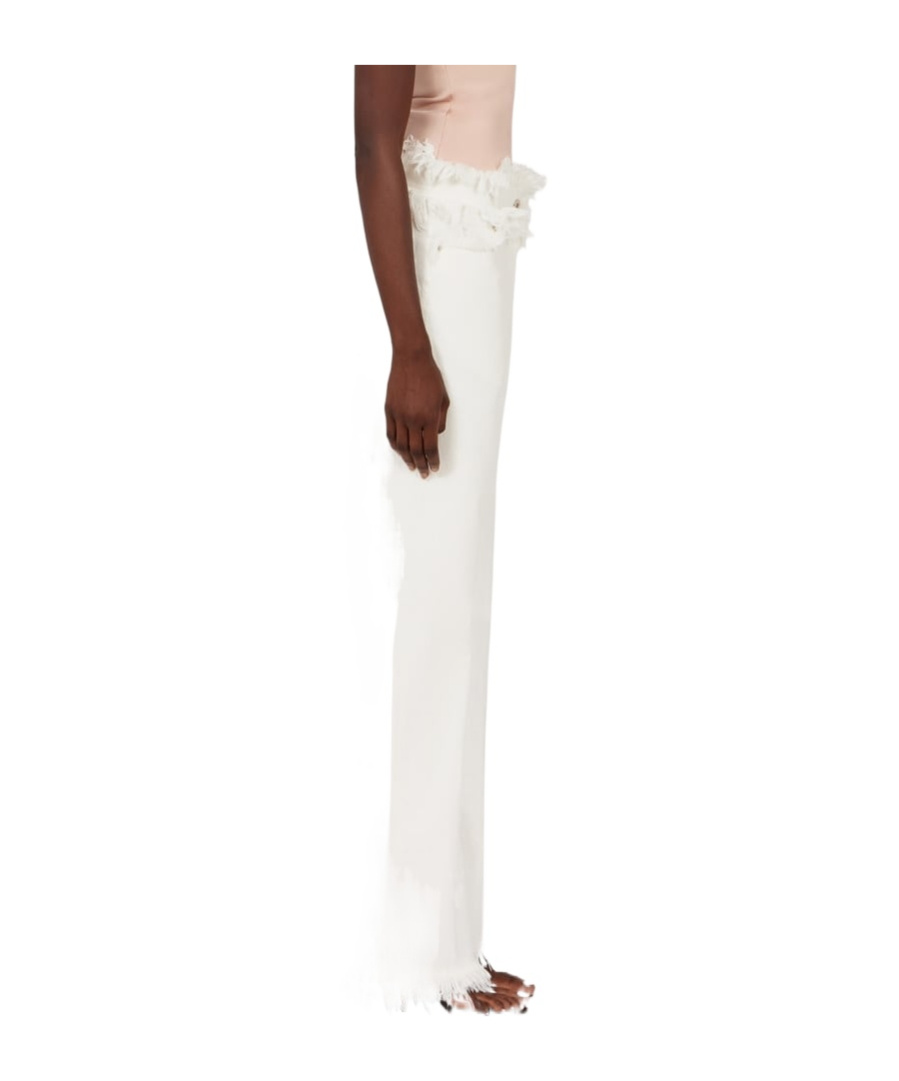 Ferragamo High Waist Wide Leg Trousers With Frayed Hem In White