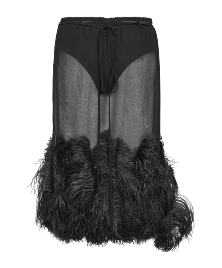 Attico The  Feather-trim Skirt In Black
