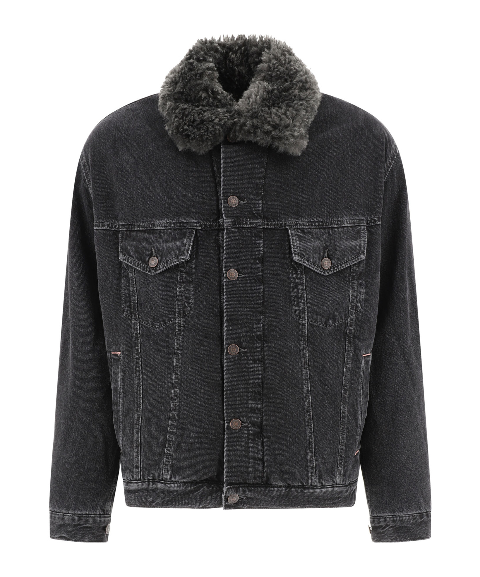 Acne Studios Lined Denim Jacket With Faux-fur Collar Jackets Black In Black