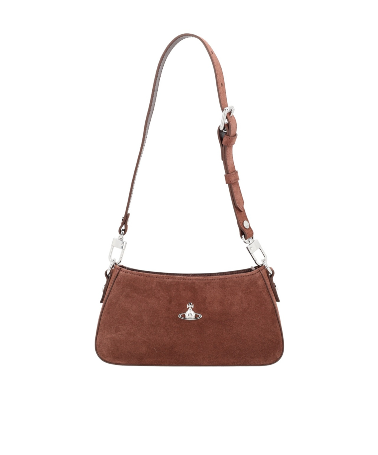 Vivienne Westwood Rectangular Suede Shoulder Bag With Adjustable Strap In Brown