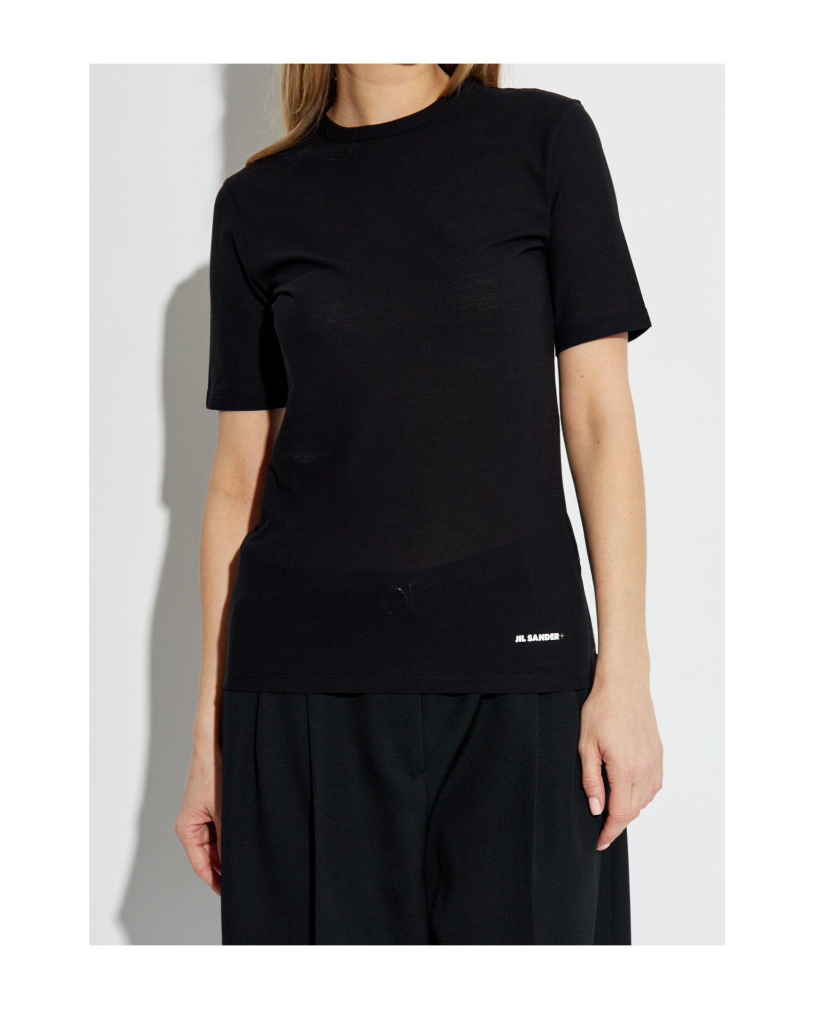 Jil Sander Night Blue Cotton Jersey Regular T-shirt By Ganni With Sleeve And Front Print. In Black