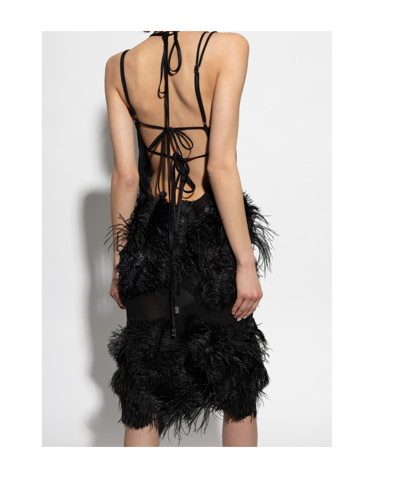 Shop Attico The Feather Embellished Spaghetti Strap Midi Dress In Black