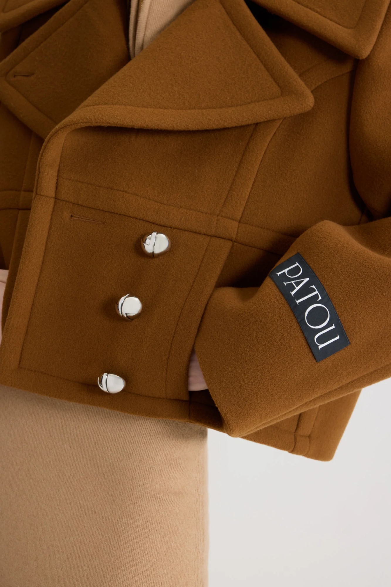 Patou Lapels Cropped Double-breasted Buttoned Coat In Brown