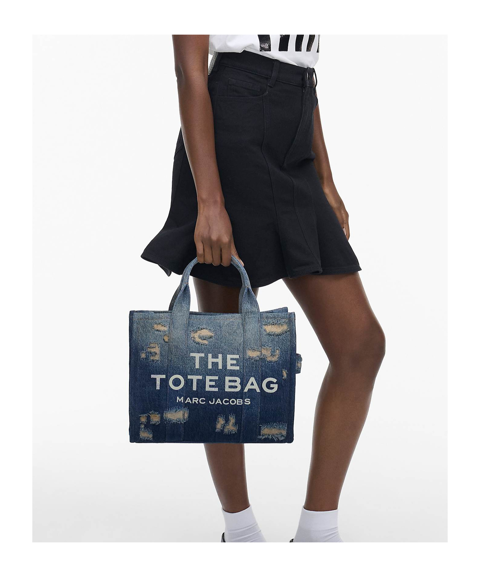 Marc Jacobs The Denim Medium Rip And Repair Tote Bag In Black