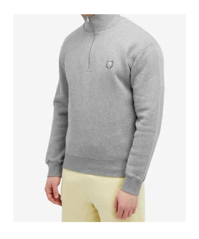 Maison Kitsuné Bold Fox Head Patch Half Zip Sweatshirt In Gray