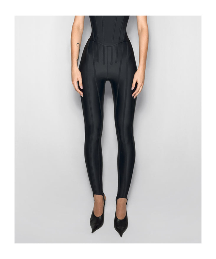 Mugler Black Corseted Leggings In Black